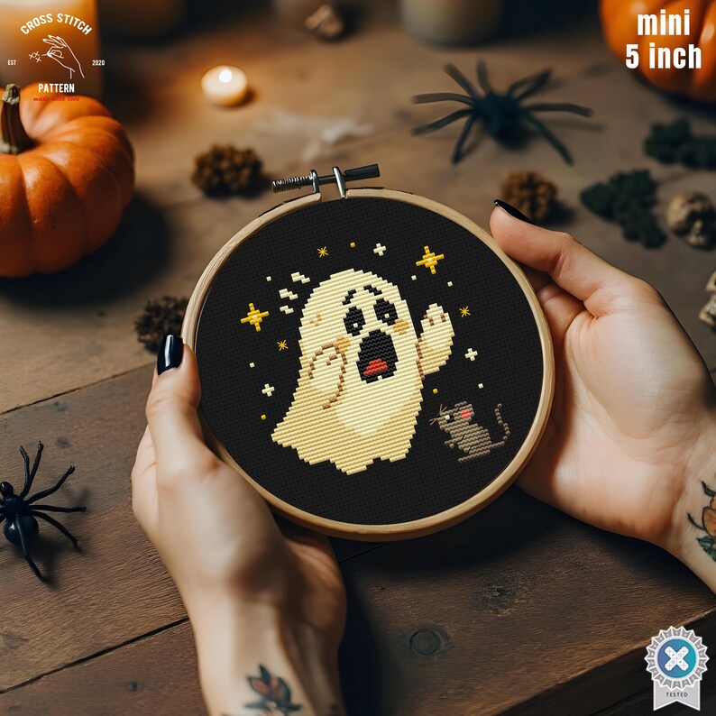 Tiny Halloween Cross Stitch Pattern Funny Ghost Embroidery Creepy Cute ...