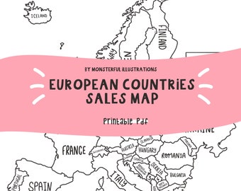 EUROPE SALES MAP - Carte illustrée à la main - Carte étiquetée - Téléchargement instantané - Carte imprimable - Carte de voyage - Suivi des ventes - impression à la maison