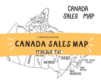 Carte des ventes Etsy du Canada - Carte illustrée à la main - Carte étiquetée - Téléchargement instantané - Carte imprimable - PDF A4 - Carte de voyage - Suivi des ventes