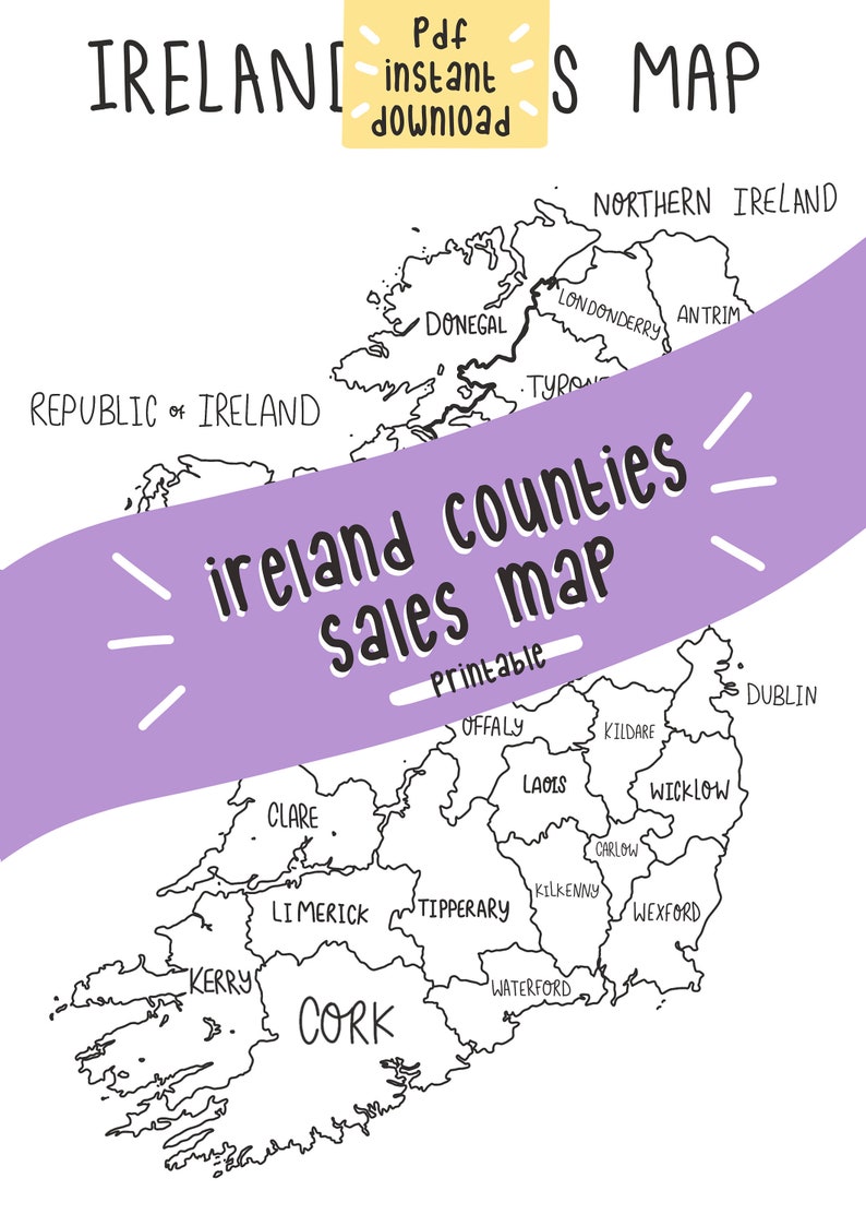 Ireland Etsy Sales Map Counties Labelled Instant Download Etsy