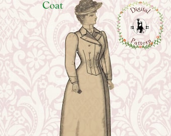 1892 Victorian Double Breasted Coat Sewing Pattern | Full Length (PDF Digital Pattern)