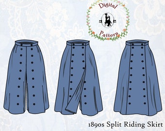 1890s Split Riding Skirt Sewing Pattern | Victorian Cycling Skirt / Riding Culottes with Panel | PDF Digital  Historical Sewing Pattern