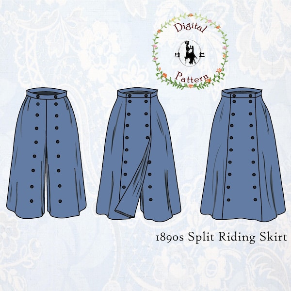 1890s Split Riding Skirt Sewing Pattern | Victorian Cycling Culottes (PDF Digital)