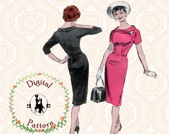 1950s Mod Wiggle Dress Sewing Pattern | Hourglass Shape (PDF Digital)