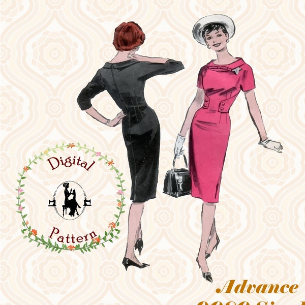 Advance 9080 | 1950s-1960s Mod Wiggle Dress Sewing Pattern | PDF Digital Vintage Sewing Pattern