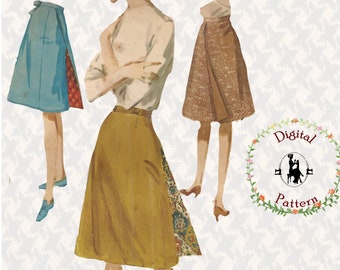 Butterick 2797 | 1960s Wrap Skirt Vintage Sewing Pattern | Tie or Button Wrap Skirt | PDF Digital Sewing Pattern