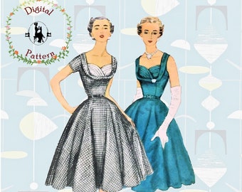 Simplicity 4704 | 1950s Shelf Bust Dress Sewing Pattern | PDF Digital Vintage Historical Sewing Pattern