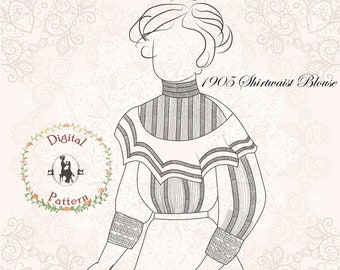 1905 Shirtwaist Blouse Sewing Pattern | Insertion Lace (PDF Digital)