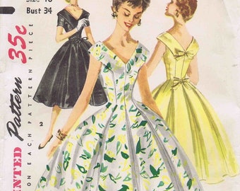Simplicity 1119 | 1950s Portrait Collar V-Neck Evening/Cocktail Dress Sewing Pattern | PDF Digital Vintage Sewing Pattern