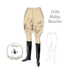 Edwardian Bloomers, Breeches, Knickers, Pants     1910 Ladies Riding Breeches/Jodhpurs Sewing Pattern | PDF Digital Historical Sewing Pattern  AT vintagedancer.com