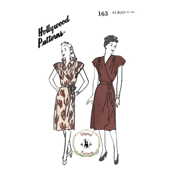 Hollywood 163 1940 Wrap Dress cartamodello con gonna