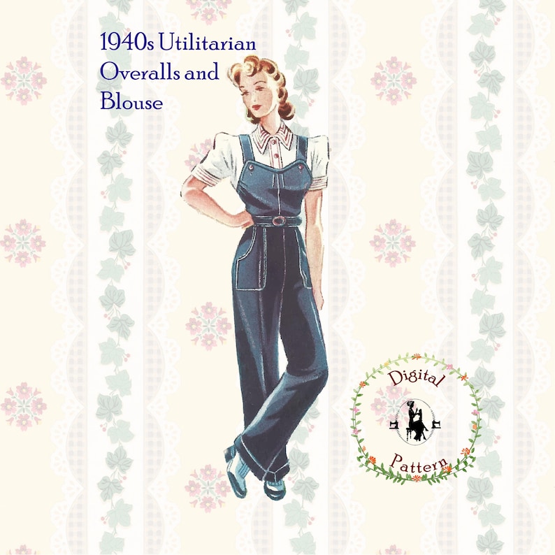1940s Sewing Patterns – Dresses, Overalls, Lingerie etc     1940s WWII Utilitarian/Military Womens Overalls/Dungarees and Blouse Sewing Pattern | PDF Digital Vintage Historical Sewing Pattern  AT vintagedancer.com