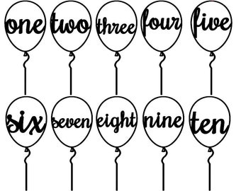 Cake Topper Balloon 1.-10. Cake Topper German and English dxf, svg and ai file