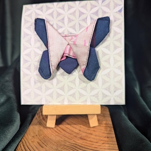 Origami Fabric Butterfly Brooch -Blue cotton  and Pink Silk
