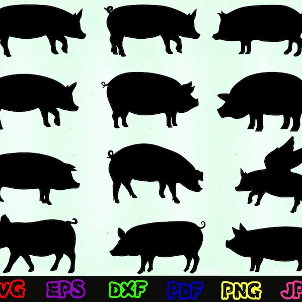 Pig Svg - Animal Svg - Farm Animal Svg - Bacon Svg - Pig Silhouette - Pig Cut Files - Pig Svg Bundle - Pig Clipart - Pig Design - Pig Vector