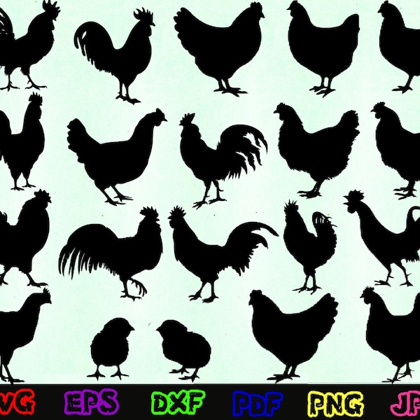 Chicken Svg - Animal Svg - Chicken Silhouette - Chicken Cut Files - Chicken Svg Bundle - Chicken Clipart - Chicken Design - Hen Svg - Cricut