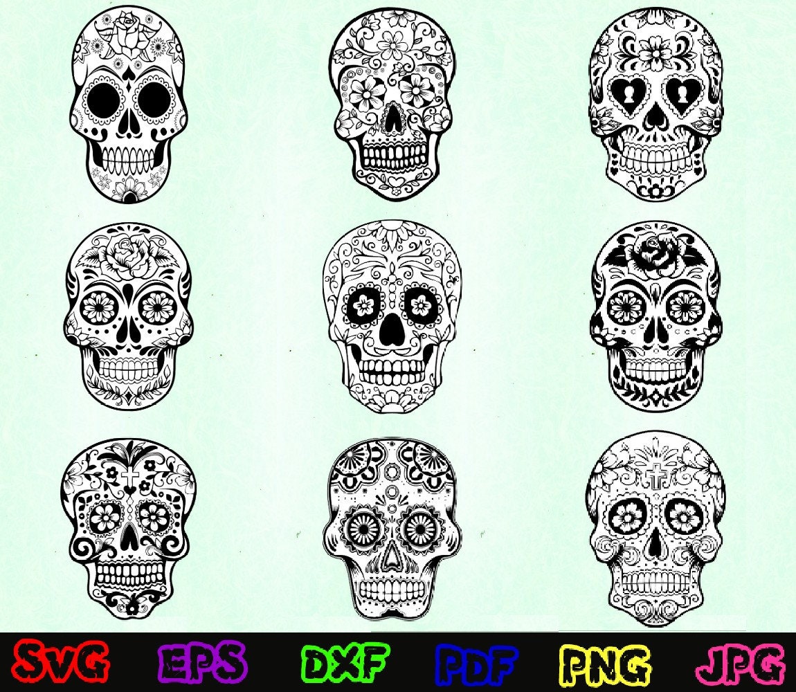 Sugar Skull Svg - Sugar Skull Silhouette - Sugar Skull Cut Files - Sugar Skull Clipart - Sugar Skull Design - Day of the Dead Svg- Skull Svg