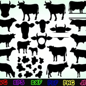 20 Cow Svg - Cow Silhouette - Cow Clipart - Cow Cut File - Cow Design Svg - Cow Shirt - Animal Svg - Animal Cut File - Animal Silhouette