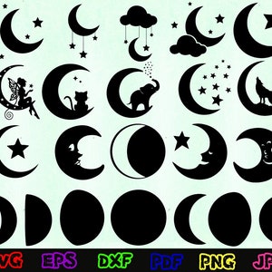 Moon Svg - Moon Silhouette - Moon Cut Files - Moon Svg Bundle - Moon Clipart - Moon Design Svg - Sun Svg - Half Moon Svg - Star Svg - Cricut
