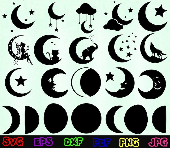 Crescent Moon SVG, Crescent Moon Cut File, Moon Vector, Moon Clipart,  Crescent Moon Illustration Design Outline, Cricut, Silhouette, PNG