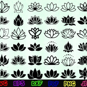 May include: A set of 36 black and white lotus flower illustrations in various styles. The illustrations are ideal for crafting, scrapbooking, and digital design projects.