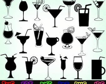 20 Cocktail Svg - Cocktail Party Svg - Cocktail Silhouette - Cocktail Clipart - Cocktail Design - Drink Svg - Tropical Drink Svg - Glass Svg