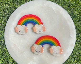 Glinsterende Pearl Cloud en Rainbow Friends polymeerklei magneet | Kawaii Blozende Wolken | Trotsmaand | LGBTQIA+