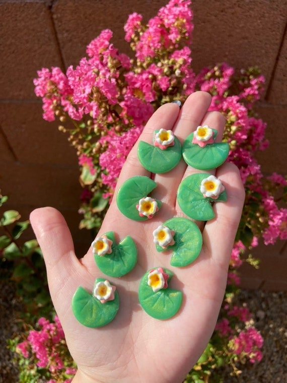 Shimmering Green Frog Lily Pad Dangle Earrings Polymer Clay Etsy