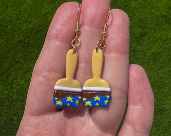 Neopets Paint Brushes | Polymer Clay Dangle and Drop Earrings | Virtual Pet Computer Game Jewelry | Neopet Paintbrush Jewelry | Baby, Starry