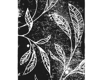 Linoprint "Leaf Branches"