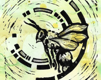 Linoprint "Bee" - limited edition