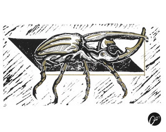 Linoprint "Rhinoceros beetle"