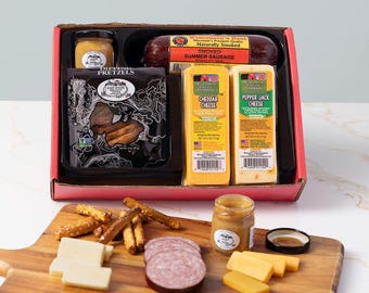 Wisconsin Cheese, Sausage, Pretzel & Mustard Gift Box | Gourmet Wisconsin-Made Snack Set | Shelf Stable Holiday Gift