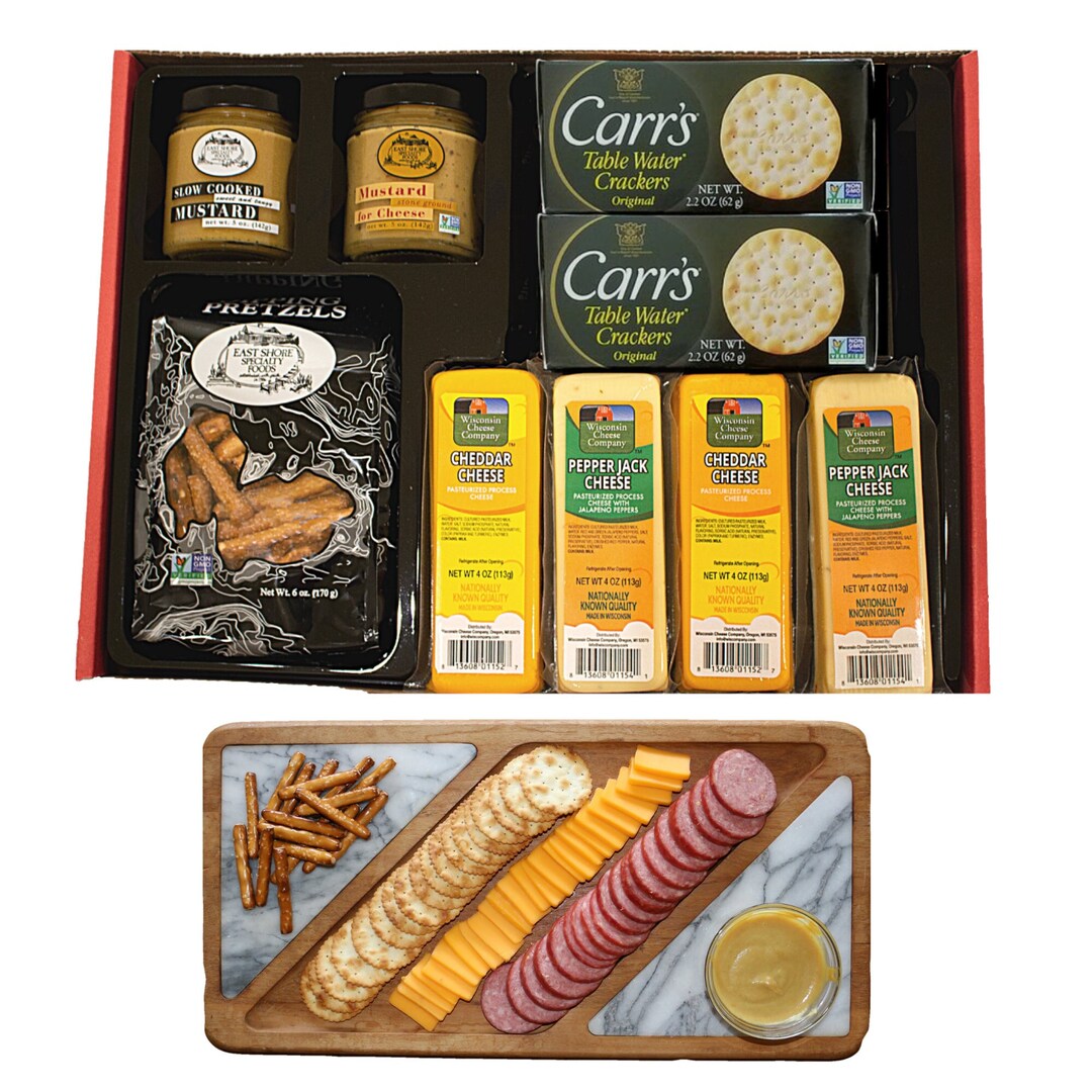 Wisconsin Cheese Company's Deluxe Cheese, Cracker, Pretzels and Gourmet Mustards Gift Basket