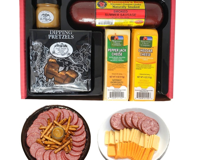 100% Wisconsin Cheese, Sausage, Pretzel & Mustard Gift Box. Perfect Birthday Gift Box, Food Gift,  Holiday Gift Ideas, Gourmet Gift Box