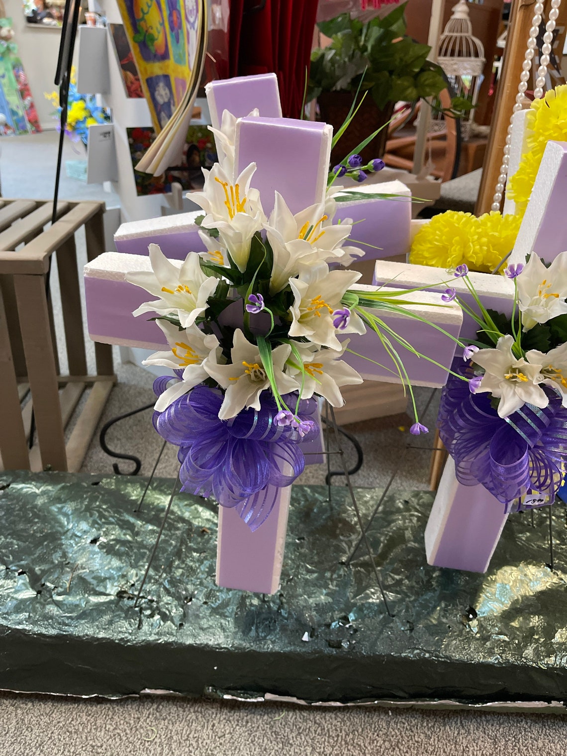 Spring Cemetery Cross Gravesite Decorations Easter Grave Etsy