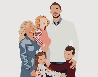 Family Portrait Illustration, Personalized Gift for Christmas/Anniversaries, Custom Illustration, Family Photo Art, Family Art, Digital Art