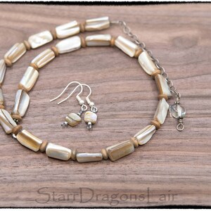 Elegant Mother of Pearl Necklace/Earrings Set.  Hypoallergenic Shell Earrings, Organic Coastal Necklace, Shell Necklace Set, Beach Jewelry