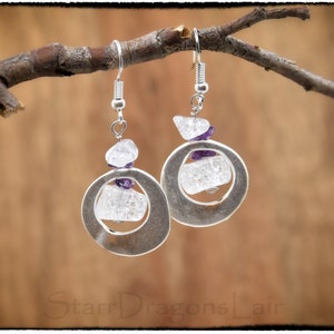 Hypoallergenic &quot;Prism Quartz&quot; & Amethyst Dangle Earrings, Quartz Prisms, Mothers Day Gift for Her, February Birthstone, Silver and Purple