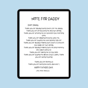 Note pour papa, note papa, fête des pères imprimable, téléchargement immédiat, cadeau fête des pères, PDF fête des pères, merci papa, cadeau fête des pères de