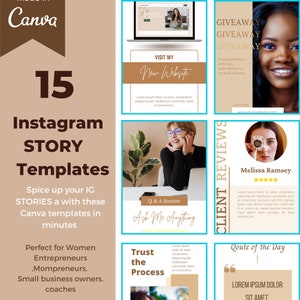 15 Instagram Story Canva Templates,Templates for Women Entrepreneurs, Editable Canva Templates, Instagram Story template, IG story