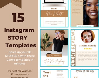 15 Instagram Story Canva Templates,Templates for Women Entrepreneurs, Editable Canva Templates, Instagram Story template, IG story
