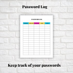 Wachtwoordtracker afdrukbaar | Wachtwoordlogboek | Wachtwoord afdrukbaar | Wachtwoordbeheerder | Direct downloaden| Afdrukbaar | Tracker afdrukbaar| Lijst