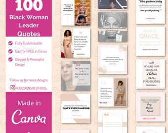 Black History Month Templates | 100 Black Women Leader Quotes| Black Women Empowerment| Black History Social Media| Canva Instagram Template