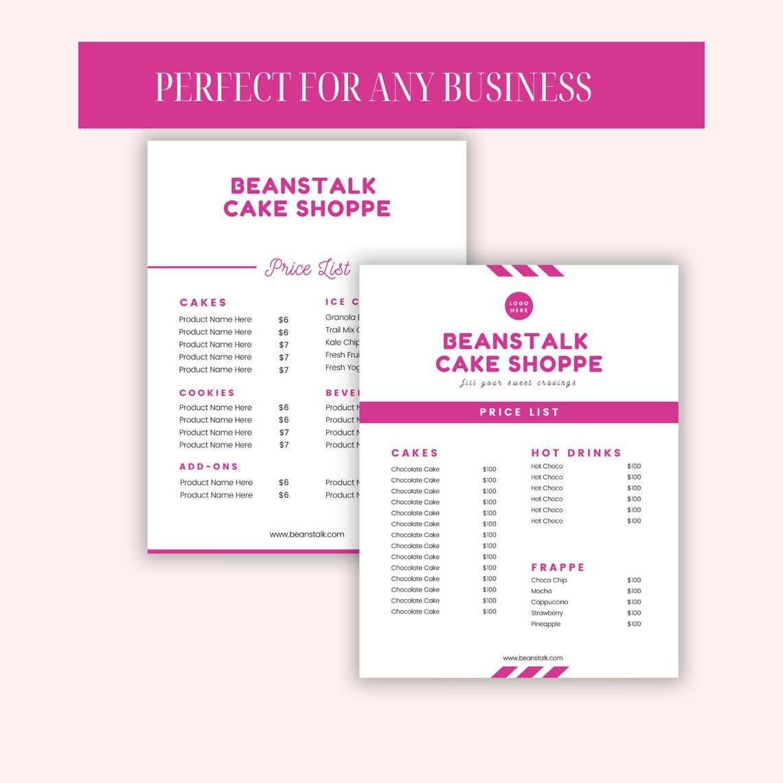 Price List Template Editable, Canva Price List Template, Price List
