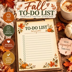 Lista delle cose da fare in autunno stampabile / Agenda giornaliera autunnale / Inserto accogliente per agenda autunnale / Lista di controllo autunnale / Agenda per la produttività / Download immediato