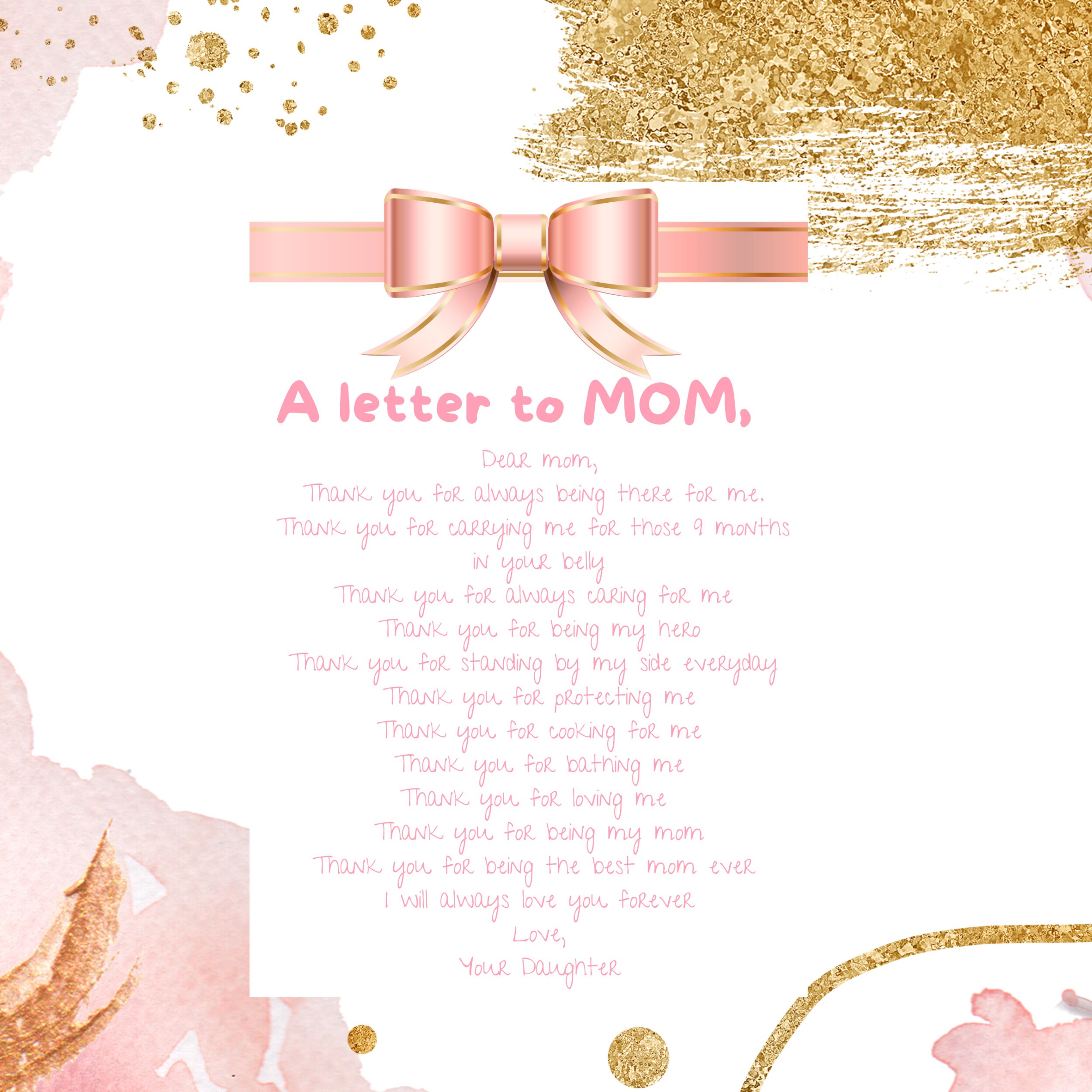 Kids Gift to Mom, A Letter to Mom, a Letter for Mom, Dear Mom Printable,  Printable for Mom, Mothers Day Gift, Dear Mommy, Instant Download 