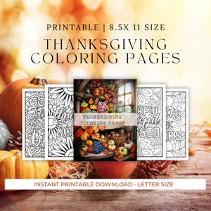Thanksgiving Coloring Book for Adults, Autumn Coloring Pages, Thanksgiving Coloring Pages, Stress Relief Coloring Pages, Digital Download