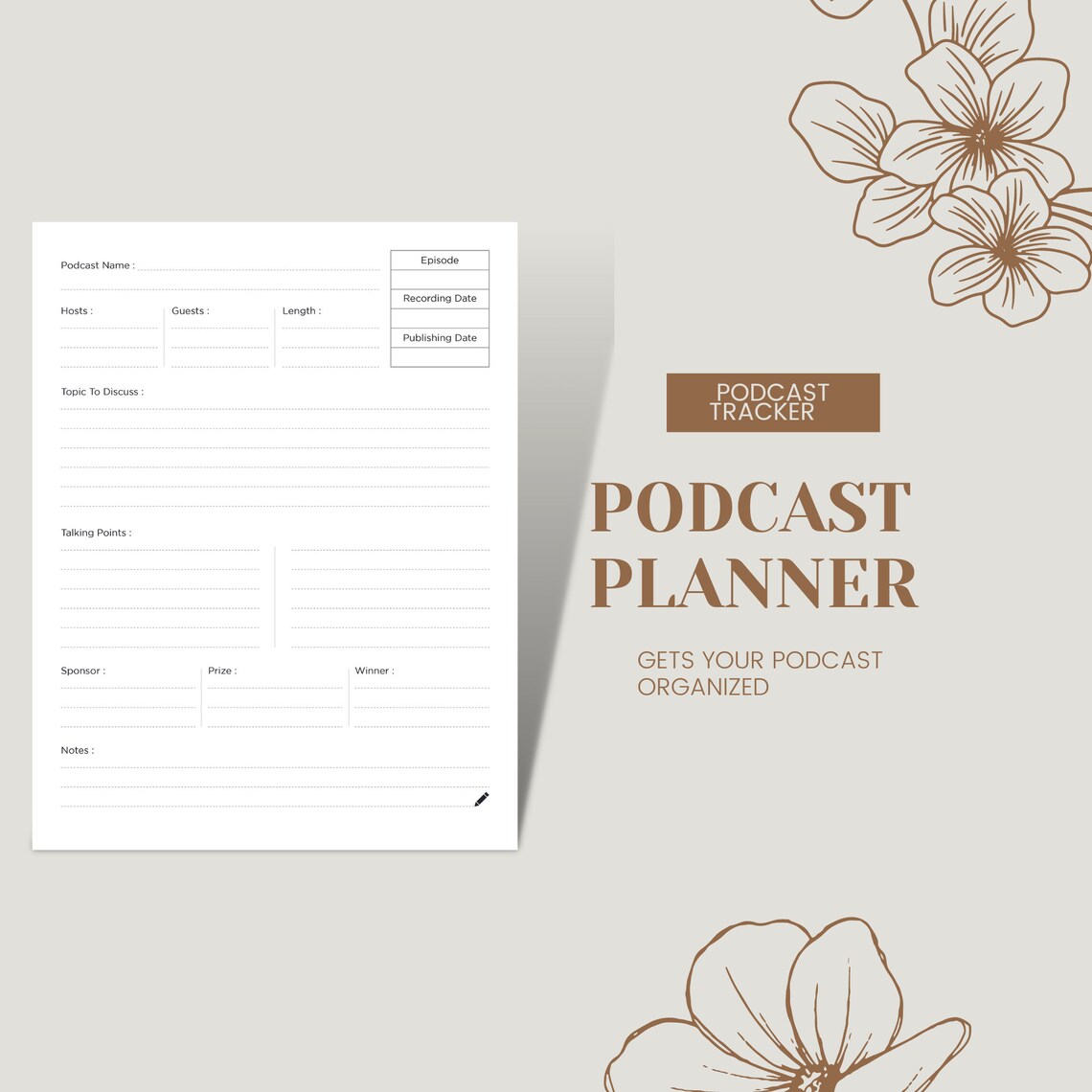 Podcast Planner Printable PDF, Digital Download, Podcast Content Podcast Planner Printable PDF, Digital Download, Podcast Content