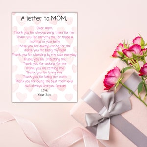 Regalo de niños para mamá, Una carta para mamá, una carta para mamá, Querida mamá imprimible, Imprimible para mamá, Regalo del Día de las Madres, Querida mamá, Descarga instantánea